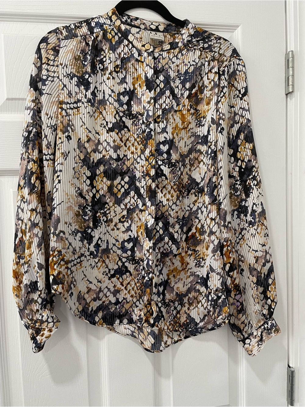 Worthington pleated Long-Sleeve Printed Blouse - White Multi
